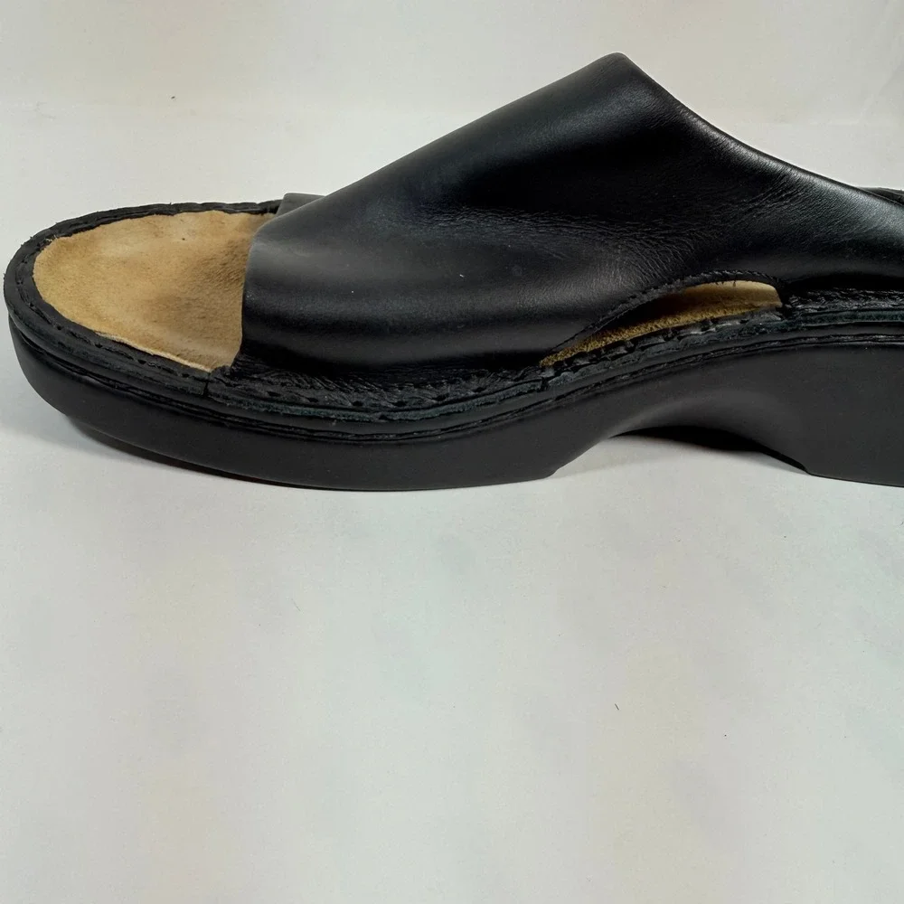Naot Black Leather Wedge Slide Sandals Comfort Shoes Womens EU 40 US 9-9.5